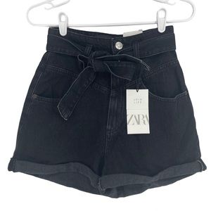 ZARA PAPER BAG BLACK HIGH RISE JEAN DENIM SHORTS 2